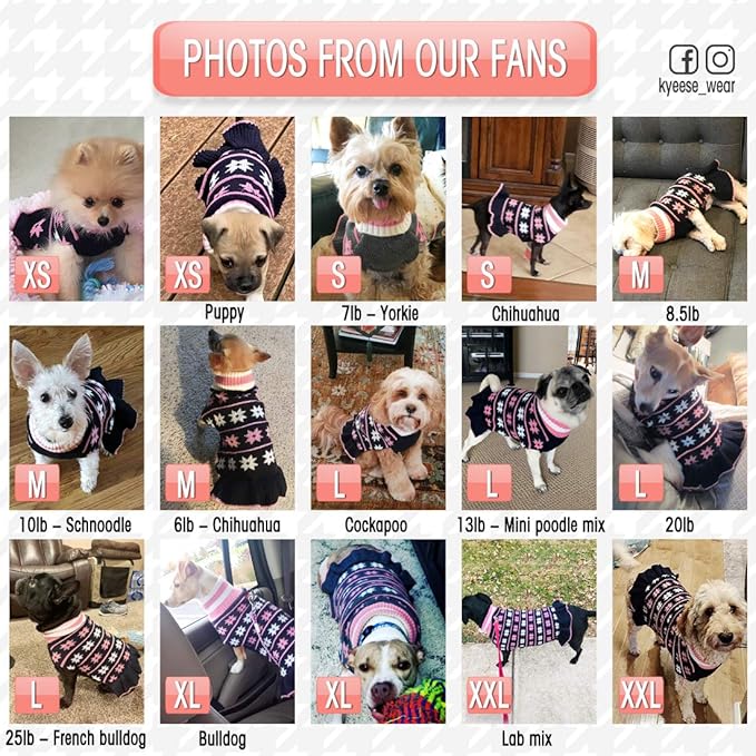 KYEESE Dog Sweater for Small Dogs Warm Pet Coats Fall Winter Dogs Clothes for Girl Dog Sweater Dress with Leash Hole Knit Pullover Turtleneck Pet Sweater with Snow Flake Pattern, Girl Navyblue, Large