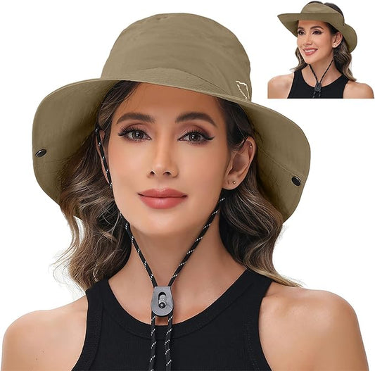 Sun Hats for Women Bucket Hat UV Protection Fishing Hat Wide Brim Safari Hats 2 in 1 Zip-Off Sun Visor Hats UPF 50+