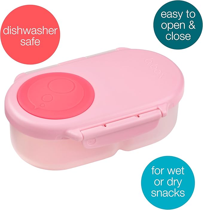 b.box Snack Box - Leakproof Mini Bento Box for Kids & Toddlers, 2 Compartment Snack Containers for Kids, Lunch Containers, Dishwasher Safe, BPA Free, PFAS Free, Ages 4m+, 1 3/4 Cup - Flamingo Fizz