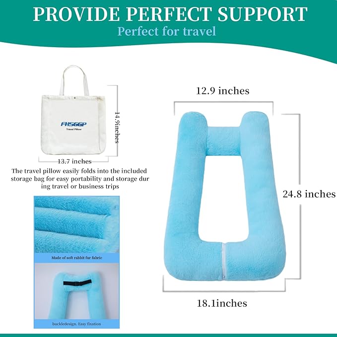 Travel Pillow Upgraded Version of Aircraft Travel Neck Pillow with Storage Bag, Sleep Pillows for Travel by Train, Car, or Plane, Supporting The Head and Body, Travel Pillow for Kids Blue