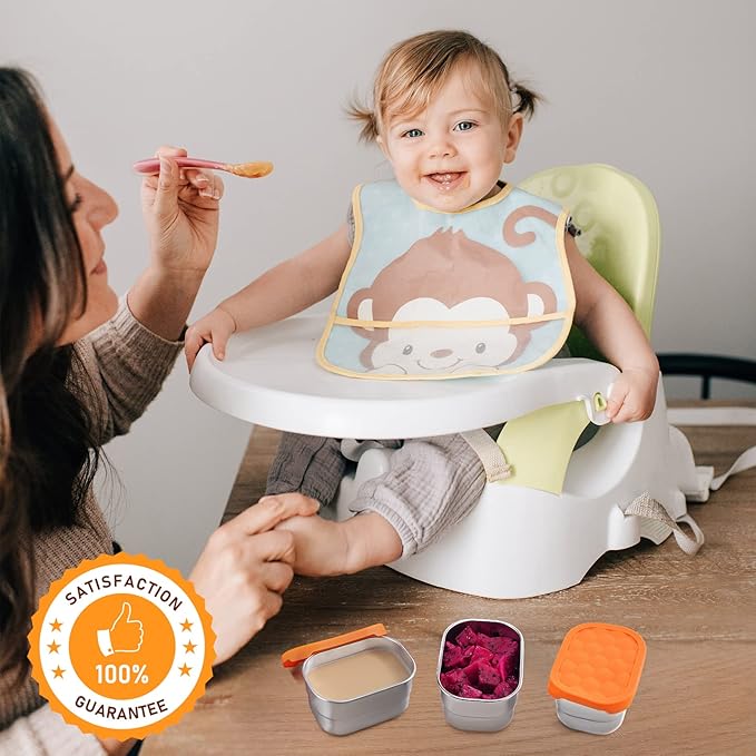 Small (1 CUP) Stainless Steel Snack Containers for Kids | Easy Open Leak Proof Food Containers with Silicone Lids - Perfect Metal Toddler Lunch Box for Daycare and School (8oz)