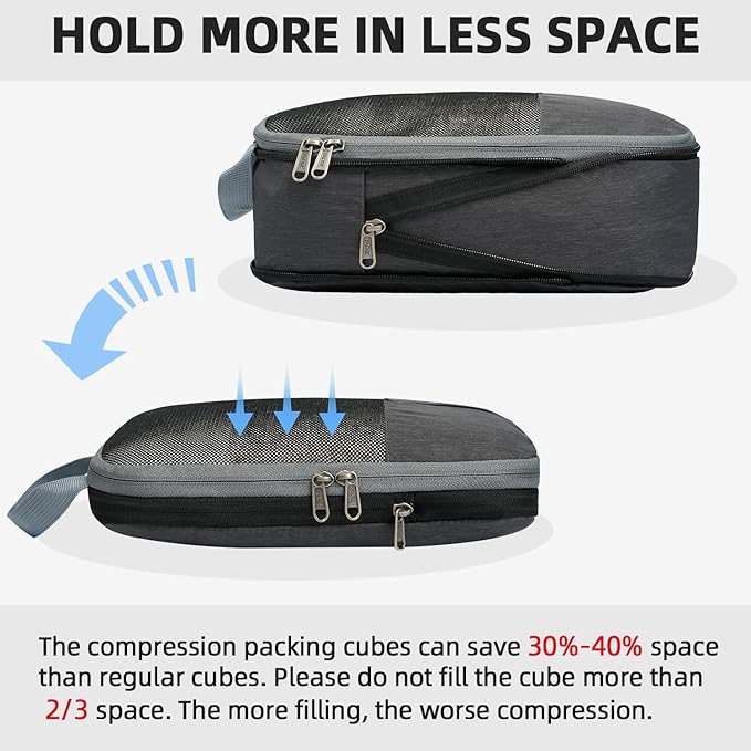 BAGAIL 6 Set/4 Set Lightweight Compression Packing Cubes with Packing List, Anti-Tearing Expandable Organizer Bags for Travel