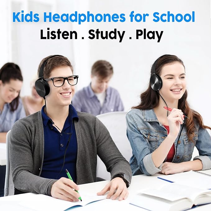 Classroom Headphones Bulk 10 Pack,Students On Ear Headsets,Comfy Swivel Earphones for Computer,School,Library,Airplane,for Online Learning and Travel,Premium Stereo Sound 3.5mm Jack (Black)