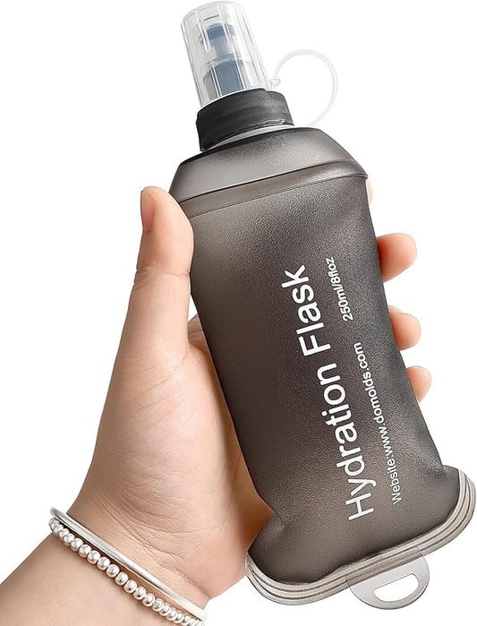 GYGYL Soft Flask, TPU Collapsible Soft Water Bottle for Hydration Pack, Running Vest, Leak-Proof Folding Water Bottle for Hiking Cycling Climbing Jogging-250ml Grey