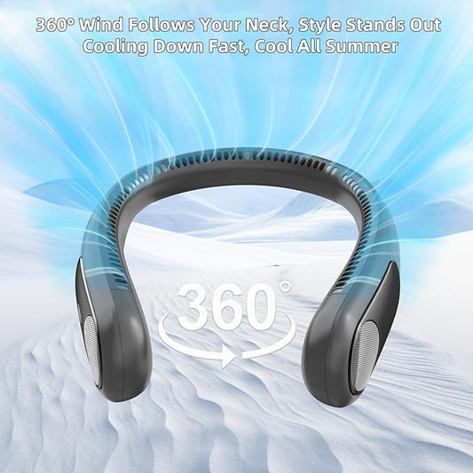 Portable Neck Fan,Personal Wearable Bladeless Fan,LED Display,4-Speeds,6000mAh USB Rechargeable,360° Strong Cooling Wind,Hands Free,Long Lasting,Birthday Gifts for Men Women Dad Mom (Dark grey)