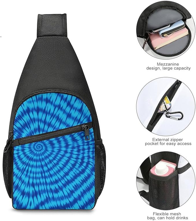 SWEET TANG Womens Fashion Gym Bags Anti Theft Crossbody Shoulder Chest Bag with Small Pocket, Multipurpose Daypack Bag for Cycling Traveling Hiking, Trippy Blue Tie Dye