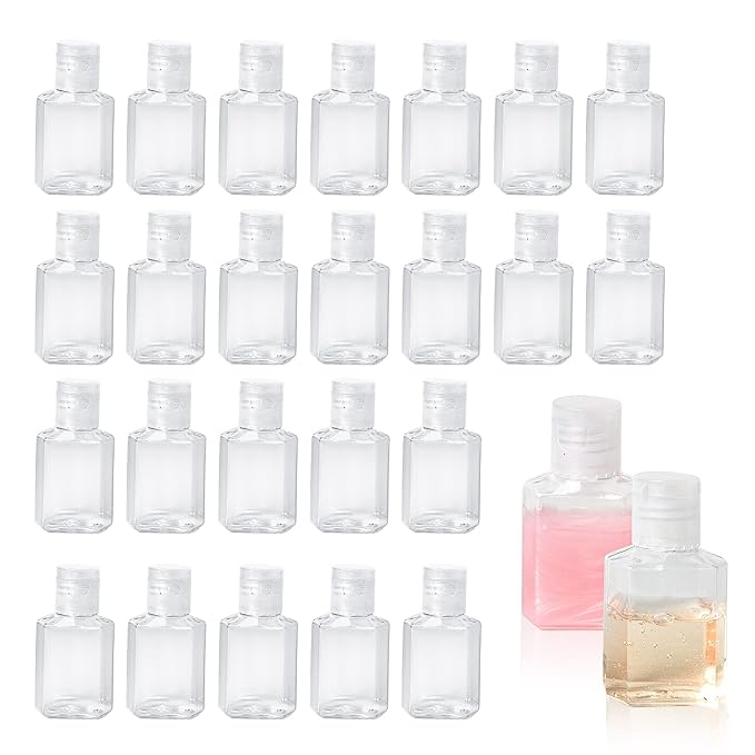 50 Pcs 1 oz Hand Sanitizer Bottles Empty Clear Travel Bottles Refillable Plastic Containers with Flip Cap for Outdoor, Camping and Trip