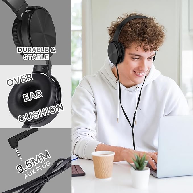 Bulk Headphones for Classroom 24 Pack,Wholesale School On Ear Durable Wired Headset for Students,Kids,Children Toddler Teen Boys Girls and Adult(LS450,24 Black)