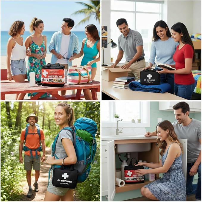 M2 BASICS Premium 300-Piece Emergency First Aid Kit (40 Unique Items) for Home, Car, Business, Travel & Outdoors – Durable Carry Bag, Medical Supplies for Camping & Sports