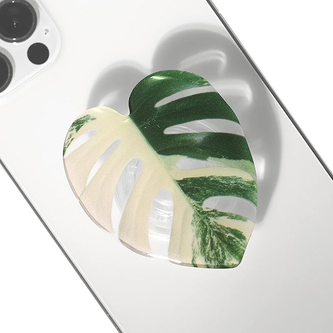 OnTheGrip Cute Acrylic Tropical Leaf Design Collapsible Expandible Mobile Phone Grip Stand Holder for Smartphone Tablet Cell Phone Accessory (Albo Monstera)
