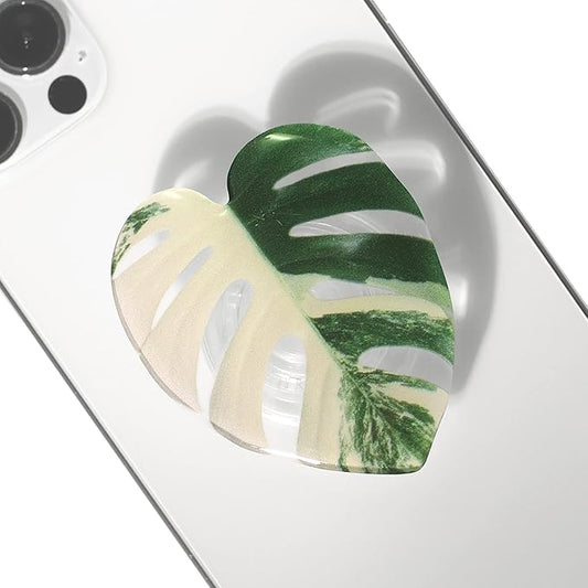 OnTheGrip Cute Acrylic Tropical Leaf Design Collapsible Expandible Mobile Phone Grip Stand Holder for Smartphone Tablet Cell Phone Accessory (Albo Monstera)