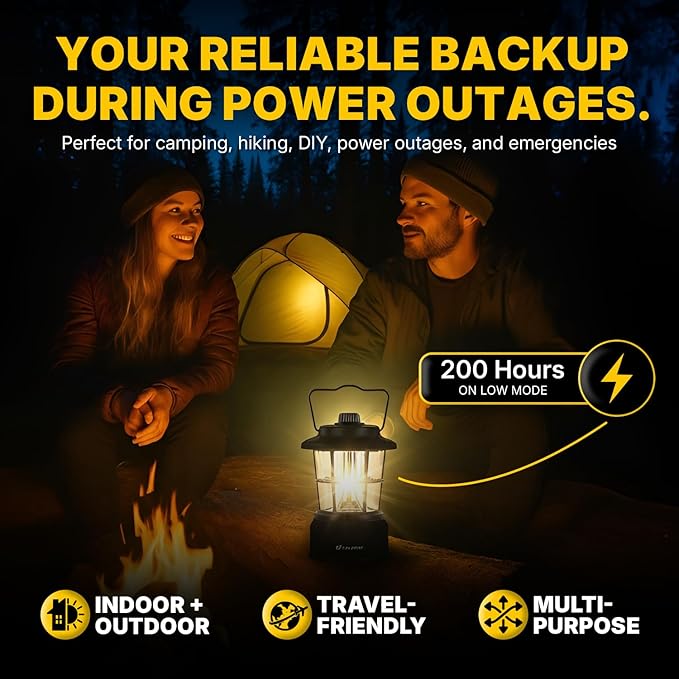 LUXPRO Retro LED Lantern - Battery-Powered Emergency Lantern - Water Resistant - Bright LED Lamp for Indoor & Outdoor Use - Use for Tents, Hiking or Hurricane Prep (Black, Pack of 1)