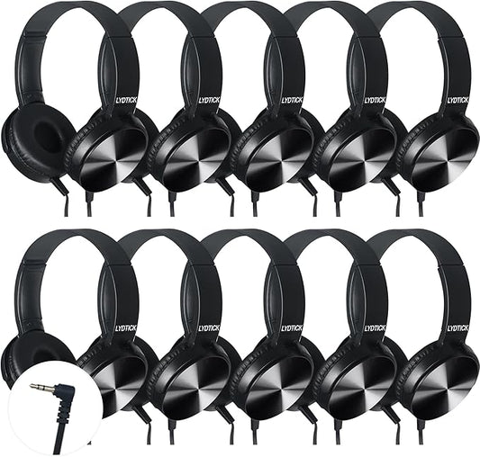 10 Pack Kids Headphones Bulk for School Classroom, Over-Ear Headphones Wired School Supplies for Kids Students Teachers, 3.5mm Jack(Black)