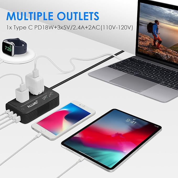 ALLWEI Travel Voltage Converter 220V to 110V Power International Travel Adapter for Hair Straightener/Curling Iron, Universal Power Plug Adapter UK, US, AU, EU, IT, India (Black)