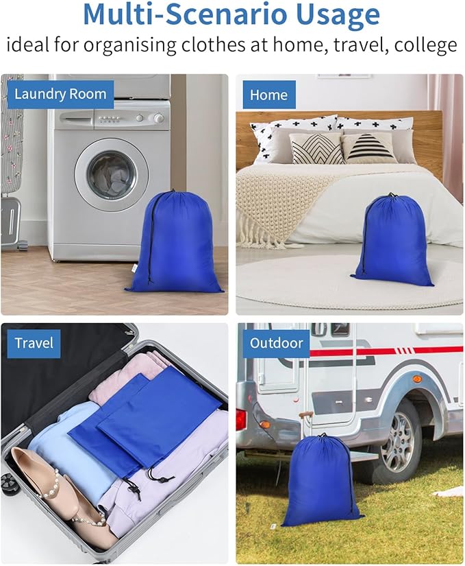 OTraki 2 Pack Small Laundry Bag 16x20 Inch Drawstring Laundry Wash Bag Dirty Clothes Laundry Sacks Organizer Machine Washable Delicate Bag for Travel Camp Blue