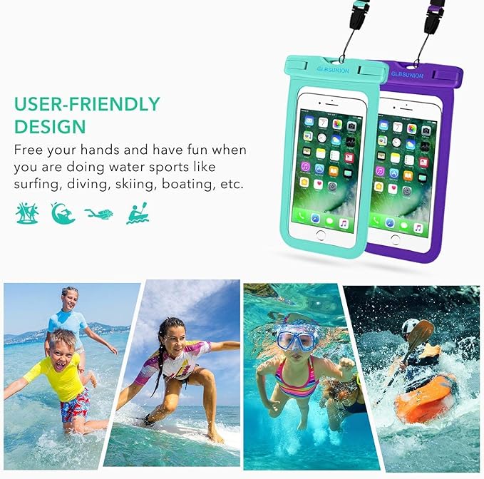 Universal Waterproof Case, 2-Pack IPX8 Waterproof Phone Lanyard Pouch Dry Bag for iPhone 17 16 15 14 13 12 Pro Max Plus Samsung Galaxy S24 S23 Note Google up to 7.5" for Pools Beach Kayaking Travel