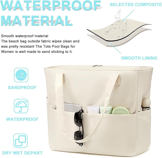 Bluboon Waterproof Beach Tote Pool Bags for Women Ladies Extra Large Carry On Bag With Wet Compartment for Weekender Travel