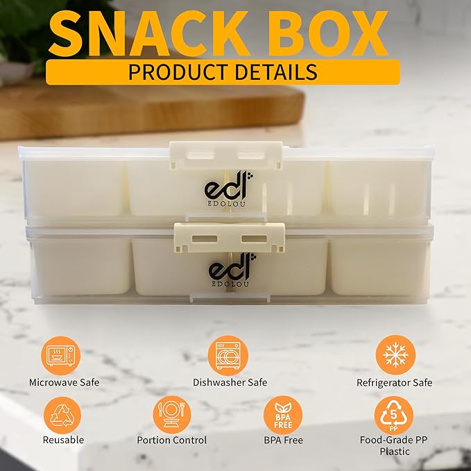 Stackable Snackle Box Organizer – 14 Compartments, BPA-Free & Portable with Lids & Handles – Reusable, Dishwasher & Microwave Safe Snacklebox for Fruits, Veggies & Snacks (White, 2 Pack)