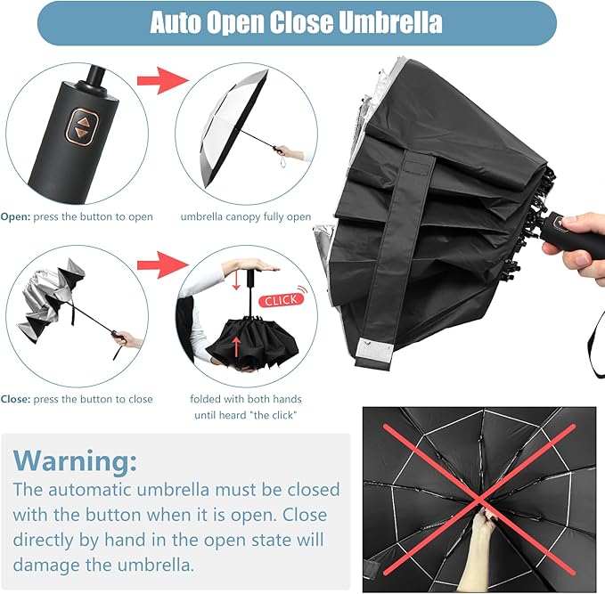 62/54/46 Inch Umbrellas for Rain Large Travel Compact Golf Umbrella Inverted Windproof Double Canopy 10 Ribs Automatic Open/Close UPF50+ Sun UV Protection