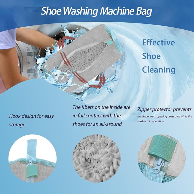Shoe Washing Machine Bag,Laundry Shoe Bag for Sneaker,Tennis Shoes,Washer and Dryer,Reusable Cleaning Bag for Sock,Gym Shoes (Gray 2pcs)