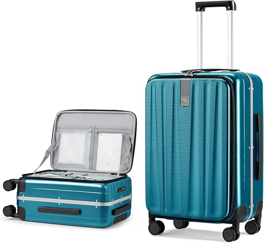 Hanke 26 Inch Large Luggage Hard Shell Top Opening Aluminum Frame Hardside Suitcase with Spinner Wheels, Checked Luggage for Men & Women Travel, Caribbean Blue