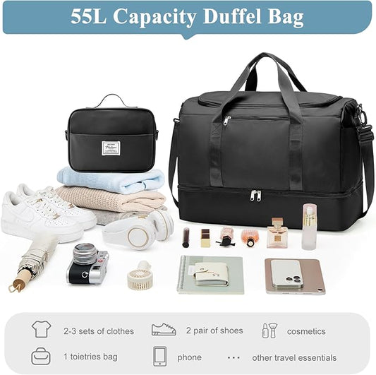 Extra Large Travel Duffle Bag with Shoe Compartment & Toiletry Bag, XL Weekender Bags for Women, Carry On Overnight Bags for Gym Sports, Water-Resistant Hospital Bag for Labor and Delivery