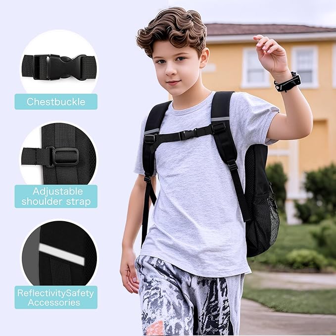 STEAMEDBUN Black Backpack for School,Teens Boys Backpack for Elementary School Bag