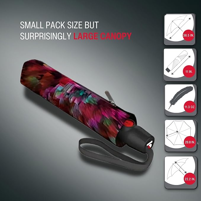 Knirps T.200 Duomatic Compact Rain Umbrella in Peacock Red – Wind Tunnel Tested to 93 mph, Aluminum Steel Fiberglass Frame, 38in Canopy, OEKO-TEX, High-Performance Automatic Travel Umbrellas