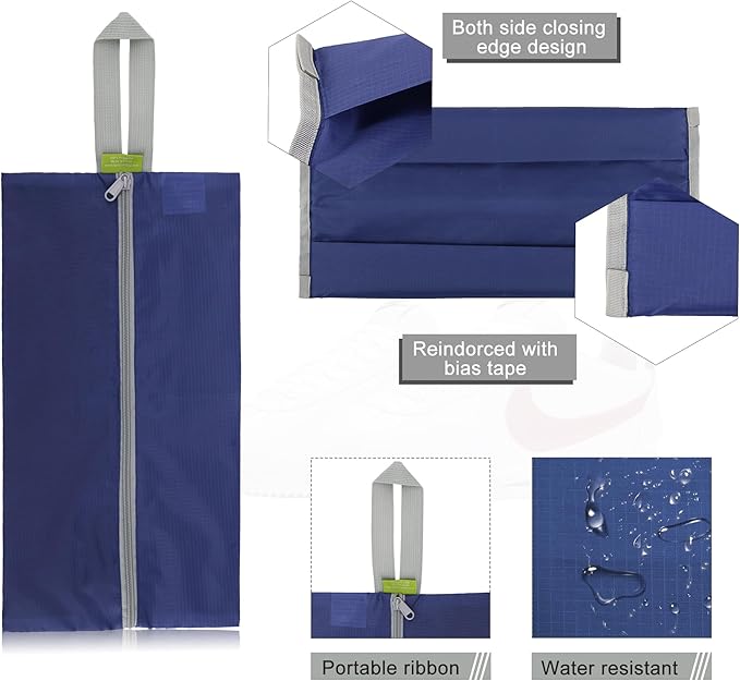 BeeGreen Black Navy Shoe Organizer Set - 6 Pack Shoe Bags For Travel with Zipper Closure and Handle,Stylish and Portable Nylon Shoe Storage for Men and Women's Travel Gifts and Home Storage