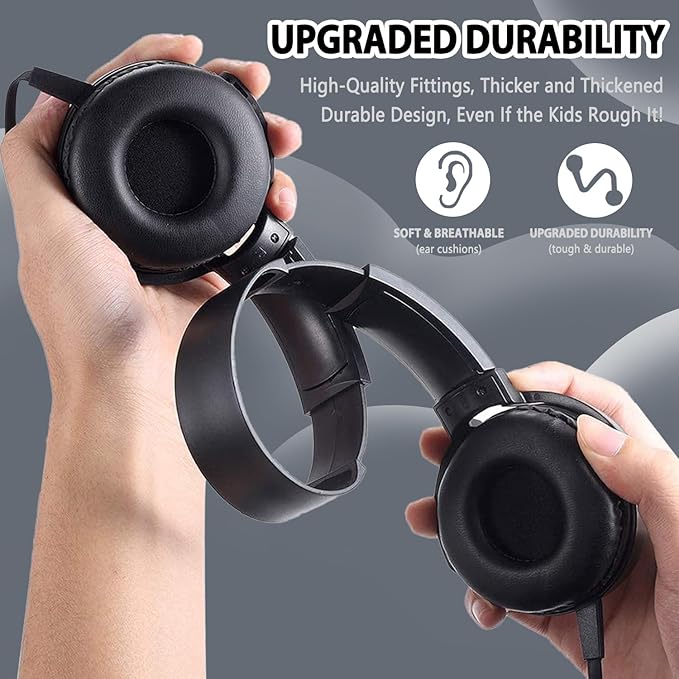 24 Pack Classroom Headphones Bulk with Microphone for Kids School Students, Wholesale Durable Wired Headsets Class Set for Children and Adult (24, Black)