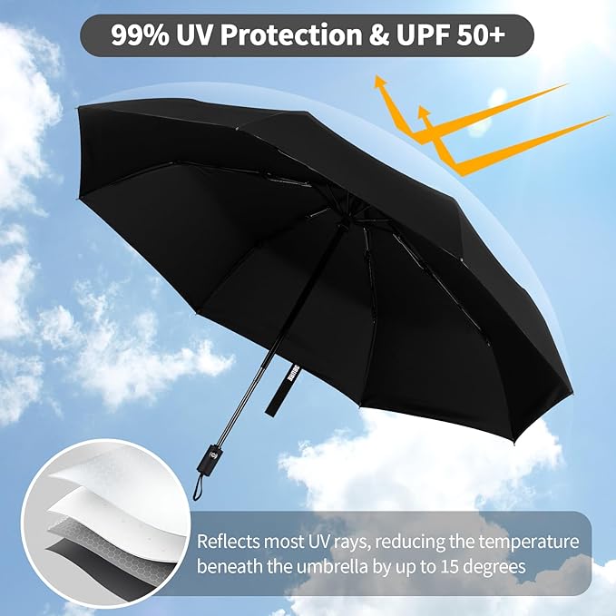 Yoobure Windproof Travel Umbrella - Automatic Umbrellas for Rain, Compact Folding Umbrella with UV Protection, Lightweight Portable Design for Backpack/Walking/Car, Sun & Storm Ready