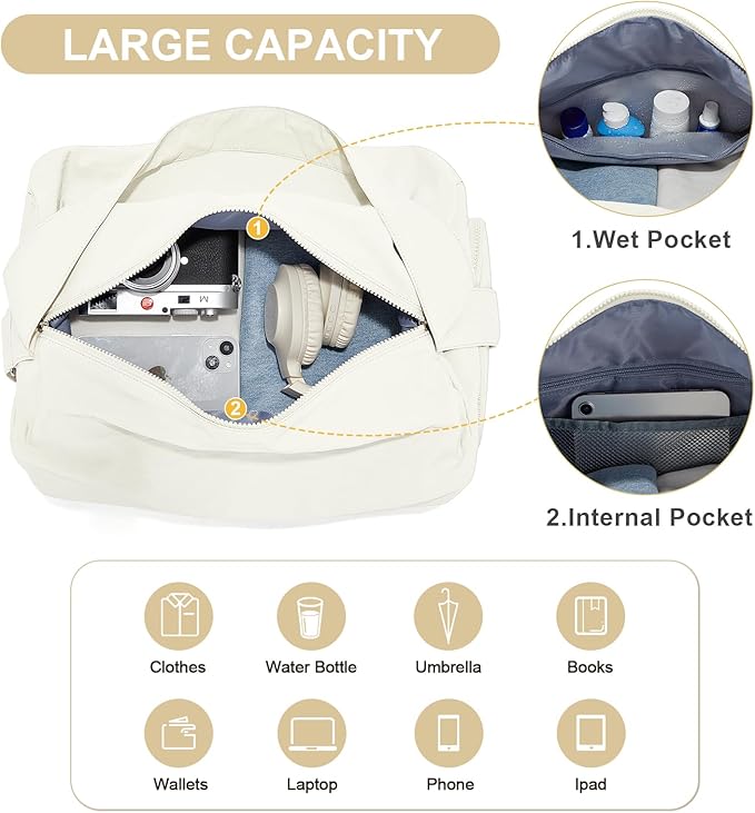 Large Gym Bag with Shoe Compartment, Workout Sport Duffle Bag for Women Travel, Waterproof Shoulder Overnight Bags Lightweight Carry on Tote Bags for Swim, Yoga, Dance
