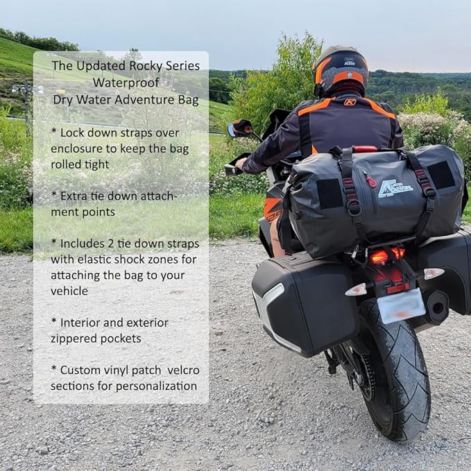 Motorcycle Waterproof Duffel Bag With Tie Down Straps, Marine Grade (80 Liter/21.1 Gallon, Rocky Series, Black)