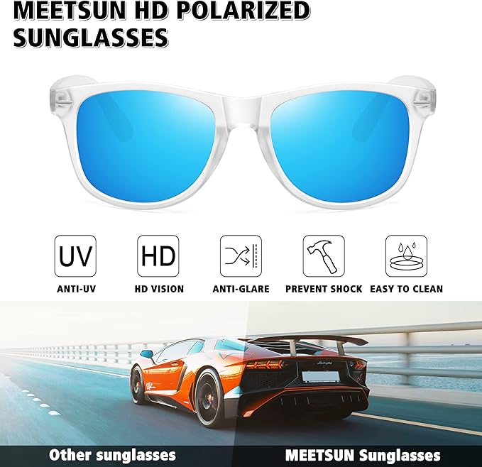MEETSUN Polarized Sunglasses for Women Men Classic Retro Trendy Driving Sun Glasses UV400 Protection (3 Pack)