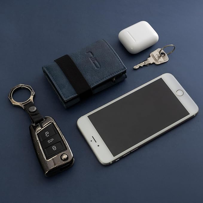 NIID Wallet for Men,Minimalist Front Pocket Wallet for Men - RFID Blocking Leather Bifold with Pop Up Card Holder, 2 ID Windows, Money Clip & Gift Box (Blue)