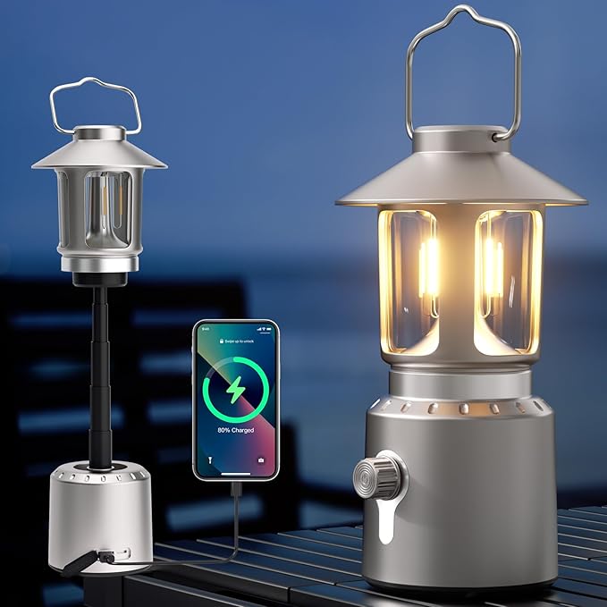 Camping Lantern Rechargeable, Telescopic Camping Light, Waterproof Retro Emergency Lights, Electric Lanterns for Power Outages, Vintage Hurricane Lamp for Tent Outdoor Patio RV Fishing