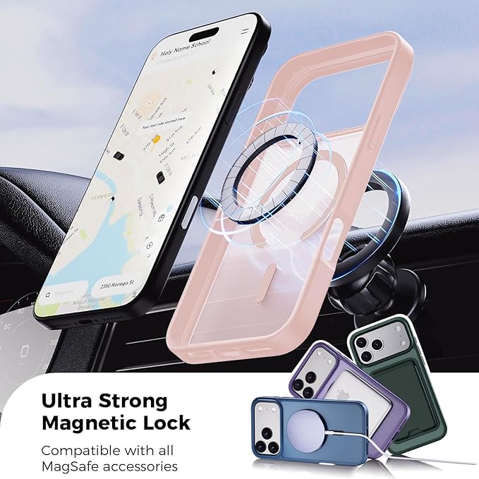Ntwinro Magnetic for iPhone 17 Pro Max Case (Compatible with MagSafe) with Detachable Wallet & Card Holder for 3 Cards [RFID Blocking] Military Grade Protective Slim Phone Cover, Pink
