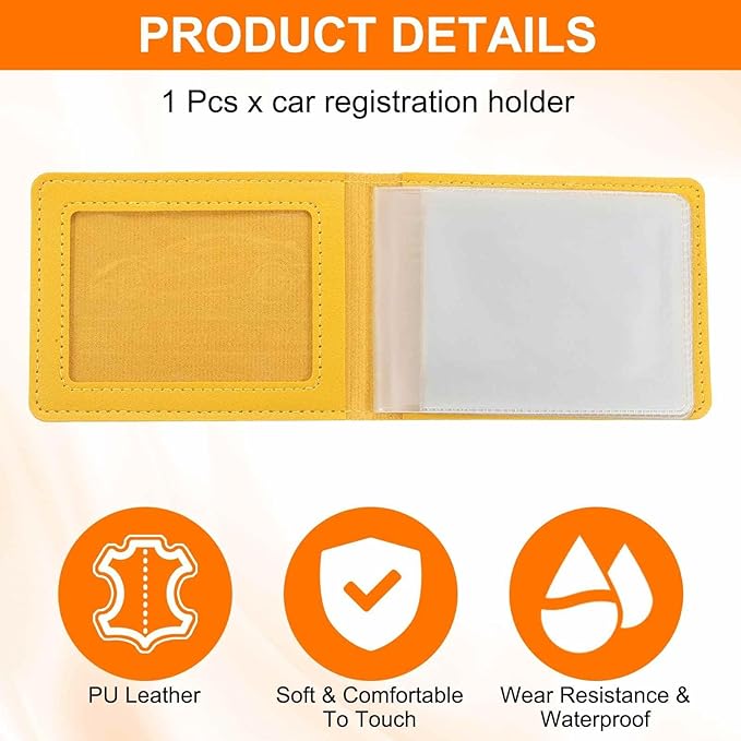 HARFINGTON Car Registration and Insurance Holder PU Leather Vehicle Glove Box Organizer Storage Accessories Car ID Holder with 4 Pockets for License ID Card Bank Card Documents, Yellow