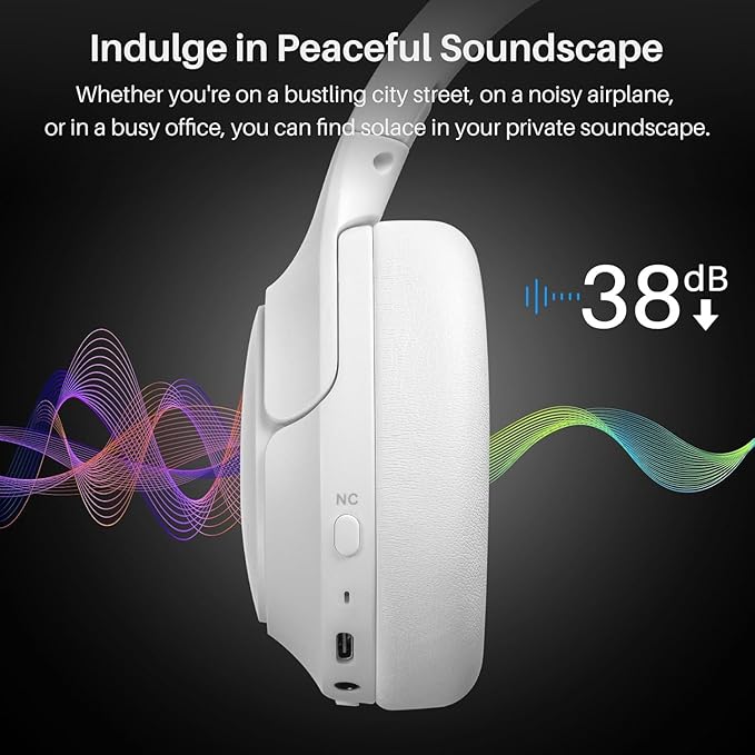 TOZO Hybrid Noise Cancelling Headphones, 90H Playtime Wireless Over Ear Bluetooth Headset, Spatial Audio AI Chat with 5 Mics, Supports Dual Connection and USB-C Input, with 32 EQ Music Modes