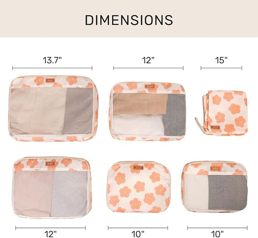 Jadyn Packing Cubes for Travel, 6-Piece Large Packing Cube Organizer Set for Suitcase, Duffel Bag, Luggage, Multiple Sizes Travel Essentials (Daisy)