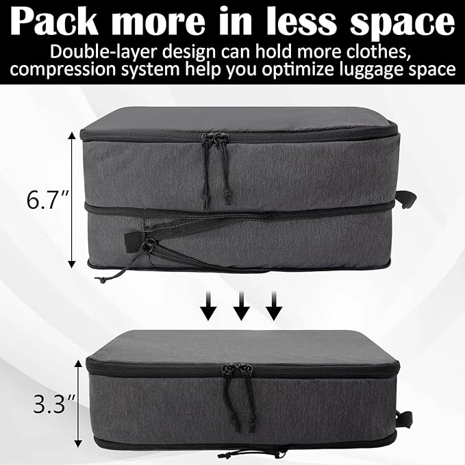 Compression Packing Cubes for Travel, Expandable Compression Bags Travel Cubes for Packing Suitcase Organizer Bags Set (Black, 4 pcs)