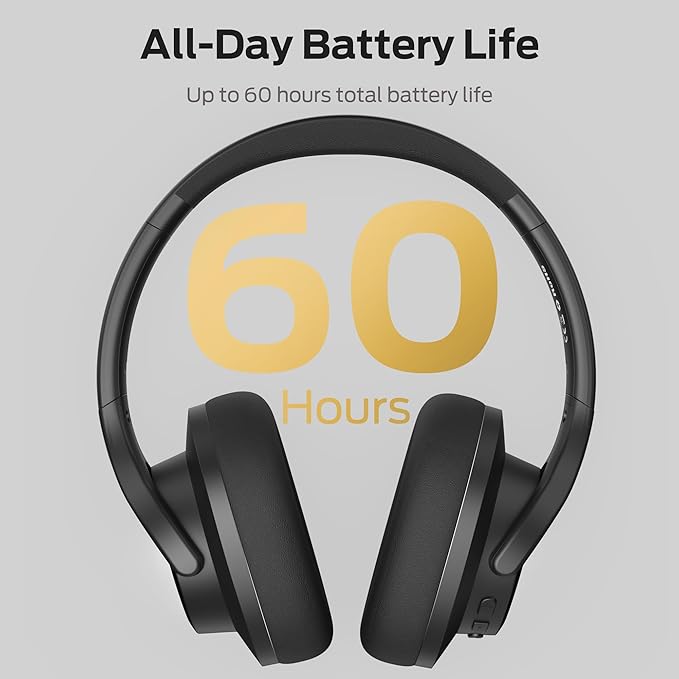 Monster Mission 200 Bluetooth Headphones, Wireless Headphones with 3 EQ Modes, Low Latency HiFi Stereo Foldable Lightweight Headset, 60H Playtime,Deep Bass for Home Office Cellphone PC Ect (Black)