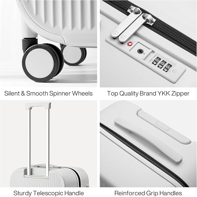 mixi 24 Inch Checked Luggage PC Hardshell Suitcases with Wheels for Travel Woman Men, Smoke White