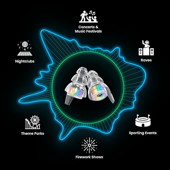 Eargasm High Fidelity Earplugs with Rainbow Filters - Reusable Noise Reduction Hearing Protection Ear-Plugs with Carrying Case for Concerts, Festivals, Raves, Musicians, Live Events, Sports