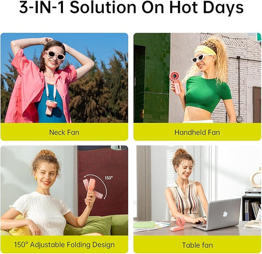 JISULIFE Handheld Fan Life7 – Ultimate Flexibility: High-Power Motor, LED Display, 13 Hrs Cooling, 3600mAh Rechargeable, 5-Speed, Foldable Design, 3-IN-1 Portable Fan for Travel Cruise Beach(Pink)