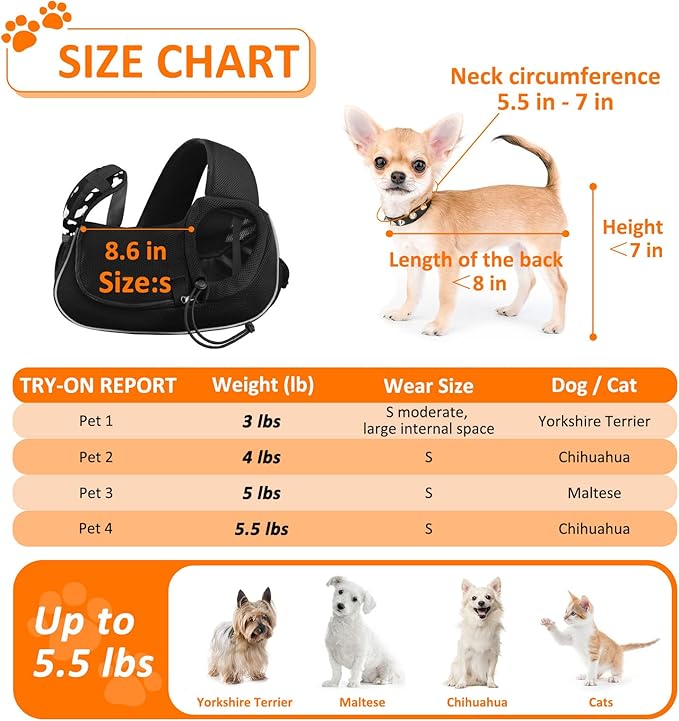 Dog Sling Puppy Carrier Travel Cat Carrier Dog Carrying Bag Pet Carrier for Small Dogs Below 5 lbs Dog Accessories & Cat Supplies Hands Free & & More Pockets & Reflective Design Cute Black