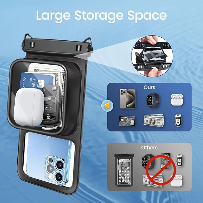 Niveaya [Floatable Floating Waterproof Phone Pouch 2 Pack-Up to 8.5", Large Space Adjustable Neck Lanyard Waterproof Phone Case, Phone Dry Bags for Vacation Beach Pool Kayak Cruise Travel Essentials