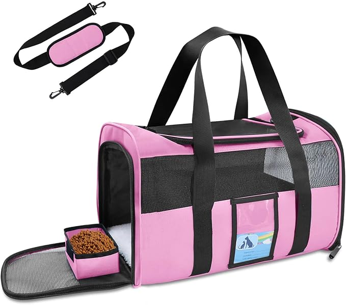 Refrze Pet Carrier Airline Approved, Cat Carriers for Medium Small Cats, Soft Dog Carriers for Dogs, TSA Approved Pet Carrier for Cats Dogs of 15 Lbs, Puppy Carrier,Pink
