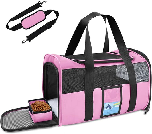 Refrze Pet Carrier Airline Approved, Cat Carriers for Medium Small Cats, Soft Dog Carriers for Dogs, TSA Approved Pet Carrier for Cats Dogs of 15 Lbs, Puppy Carrier,Pink