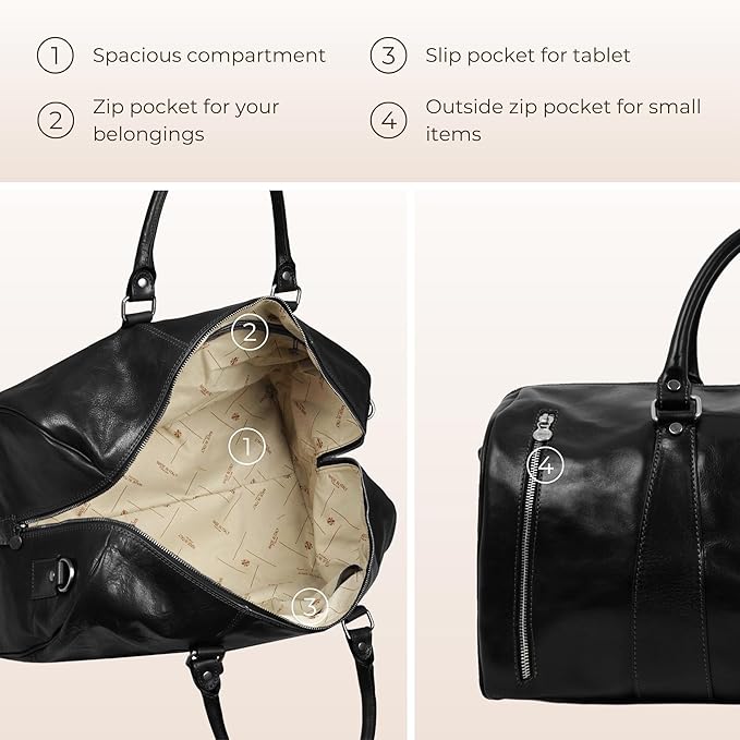 Leather Duffel Bag Weekend Bag Gym Large Travel Bag - Time Resistance